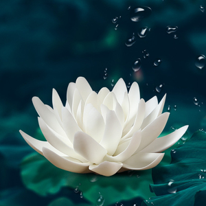 陶瓷观音佛像供花仿真花白莲花禅意车载摆件佛教佛前车饰白色荷花