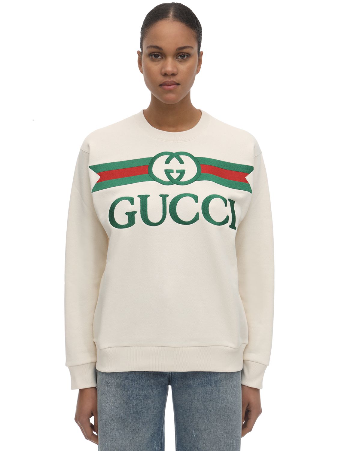 logo-embroidered loopback cotton-jersey sweater in 9230 garden