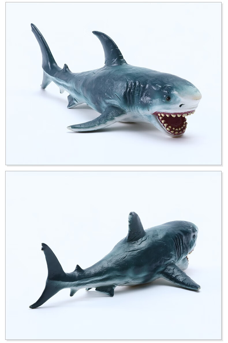 recur鲨鱼玩具儿童早教认知仿真海洋生物模型塑胶软胶大白鲨动物男孩