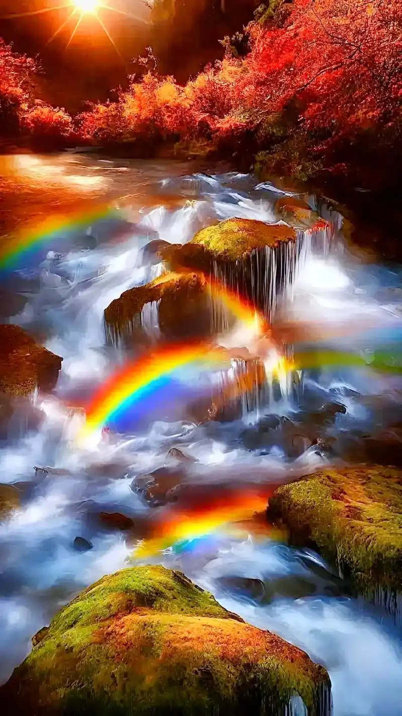 高清美景彩虹瀑布,自然界的风景令人心旷#绝美流云飞瀑 #飞 - 抖音