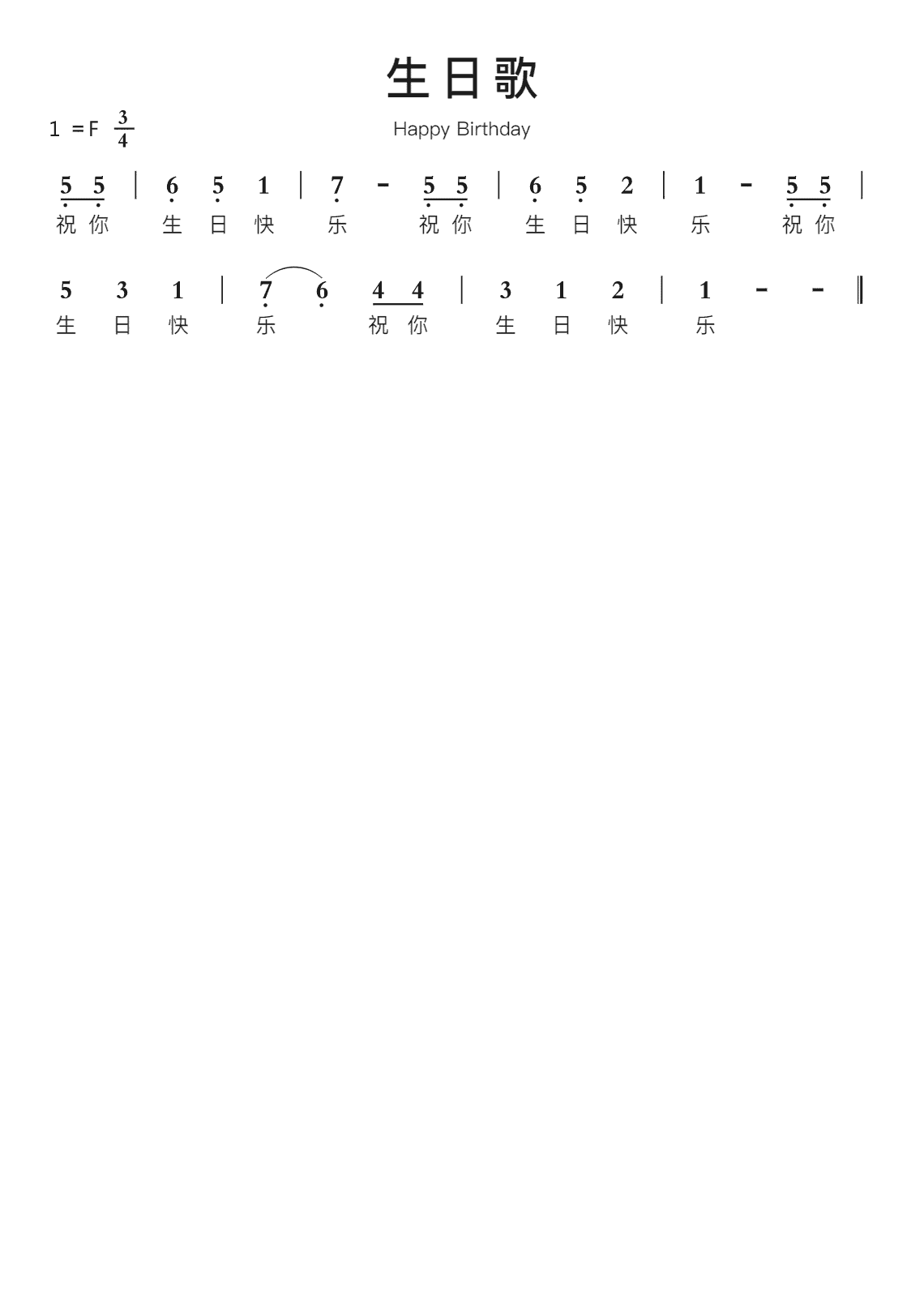 生日歌(祝你生日快乐)智能简谱happy birthday