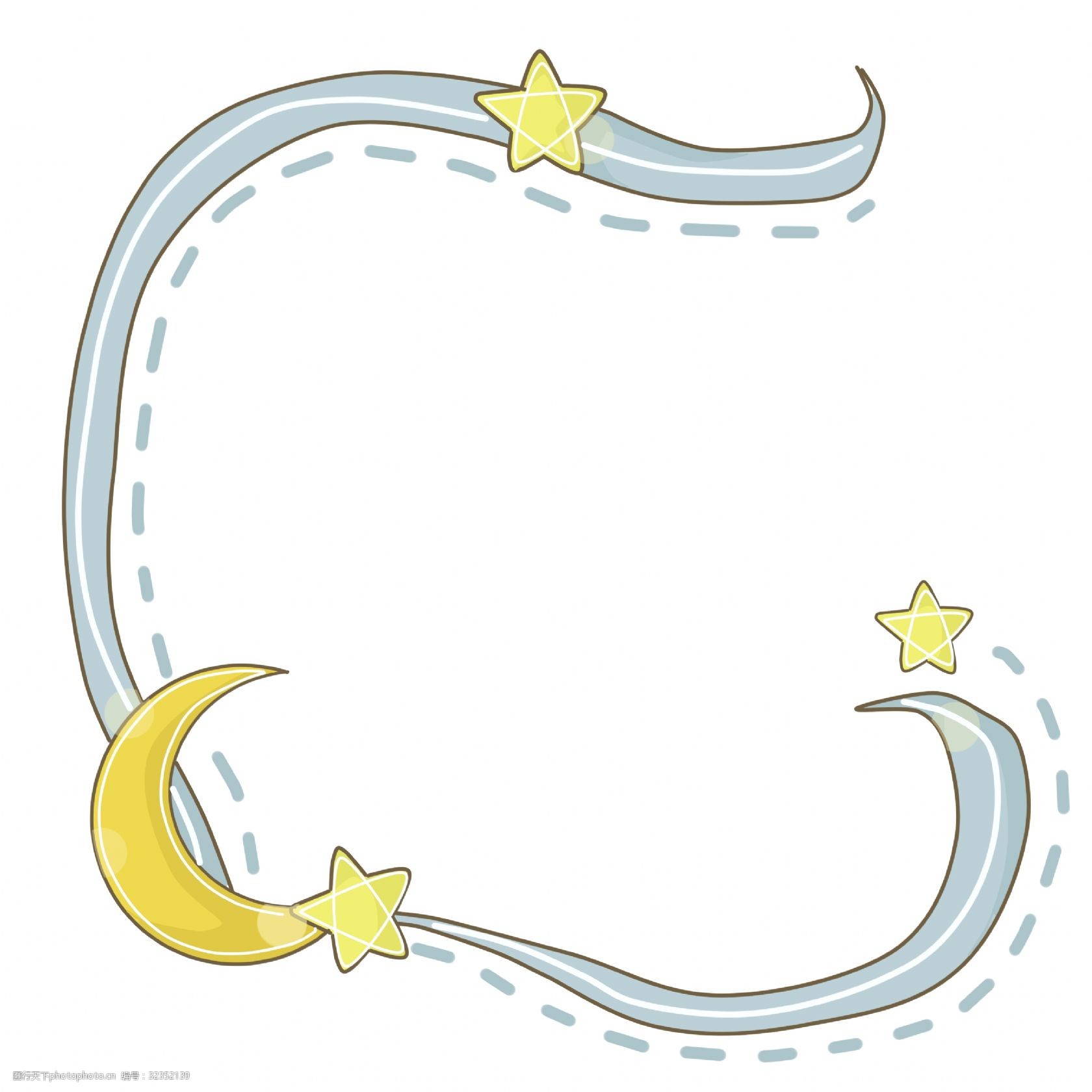 弯弯的月亮 闪闪的星星 卡通插画 手绘插画 月亮边框 星星 夜晚 夜色