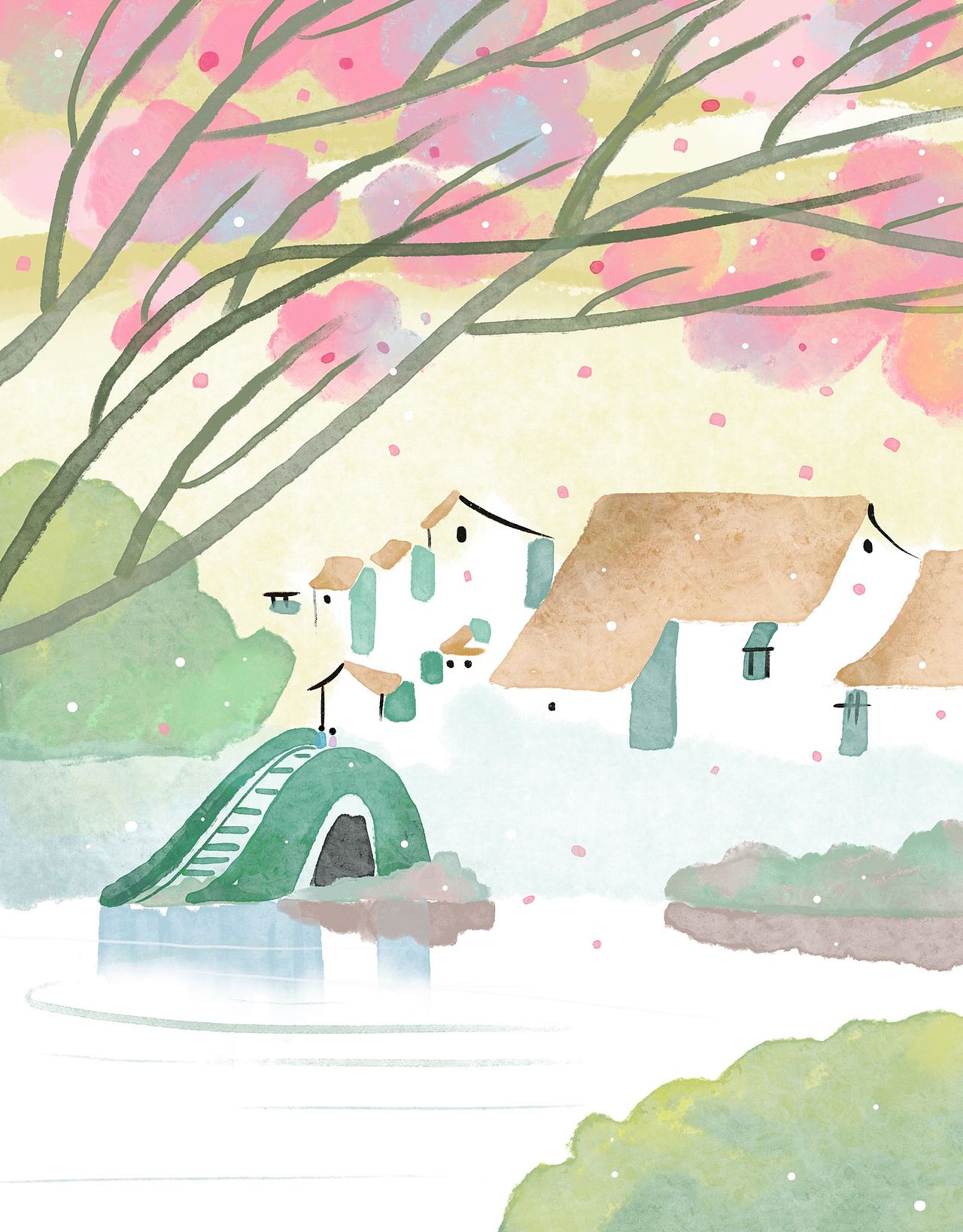 暖暖甜甜的国风水彩画