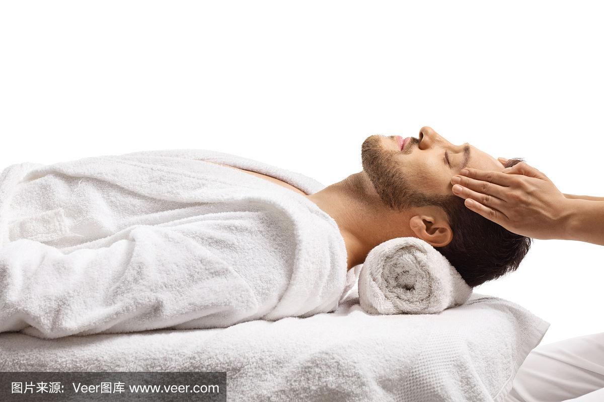 spa美容,男人,中心,头部按摩,健康保健
