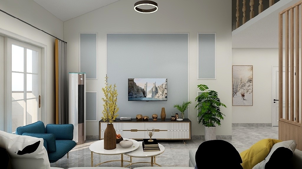 客厅电视背景墙4公分石膏线加调色