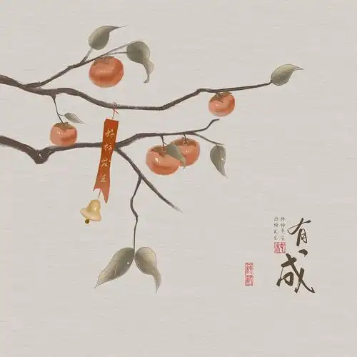 水彩画古风柿子|插画|商业插画|椿氿 - 原创作品 - 站酷 (zcool)