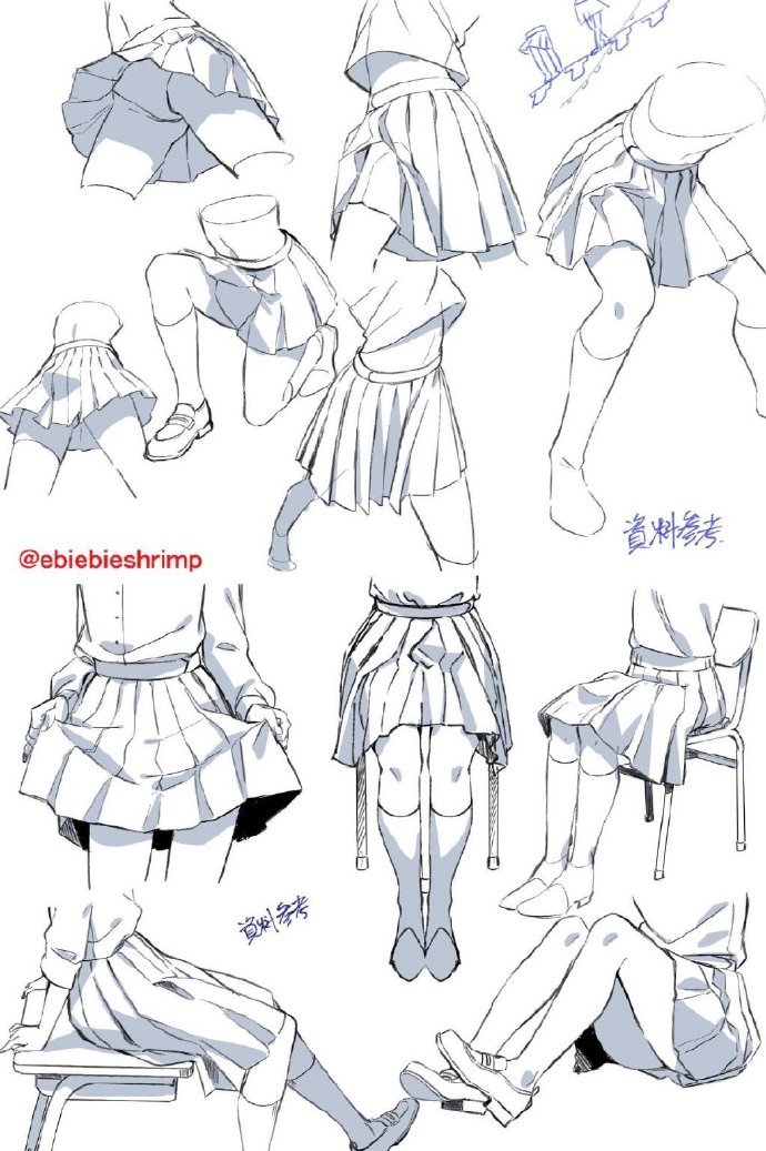 来自画师:朱里 衣物褶皱画法参考在动漫绘画中,衣物褶皱的绘制是关键