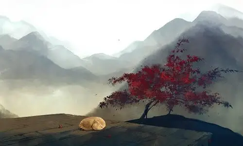 插画,手绘背景,复古,唯美,古风一代风景如水画