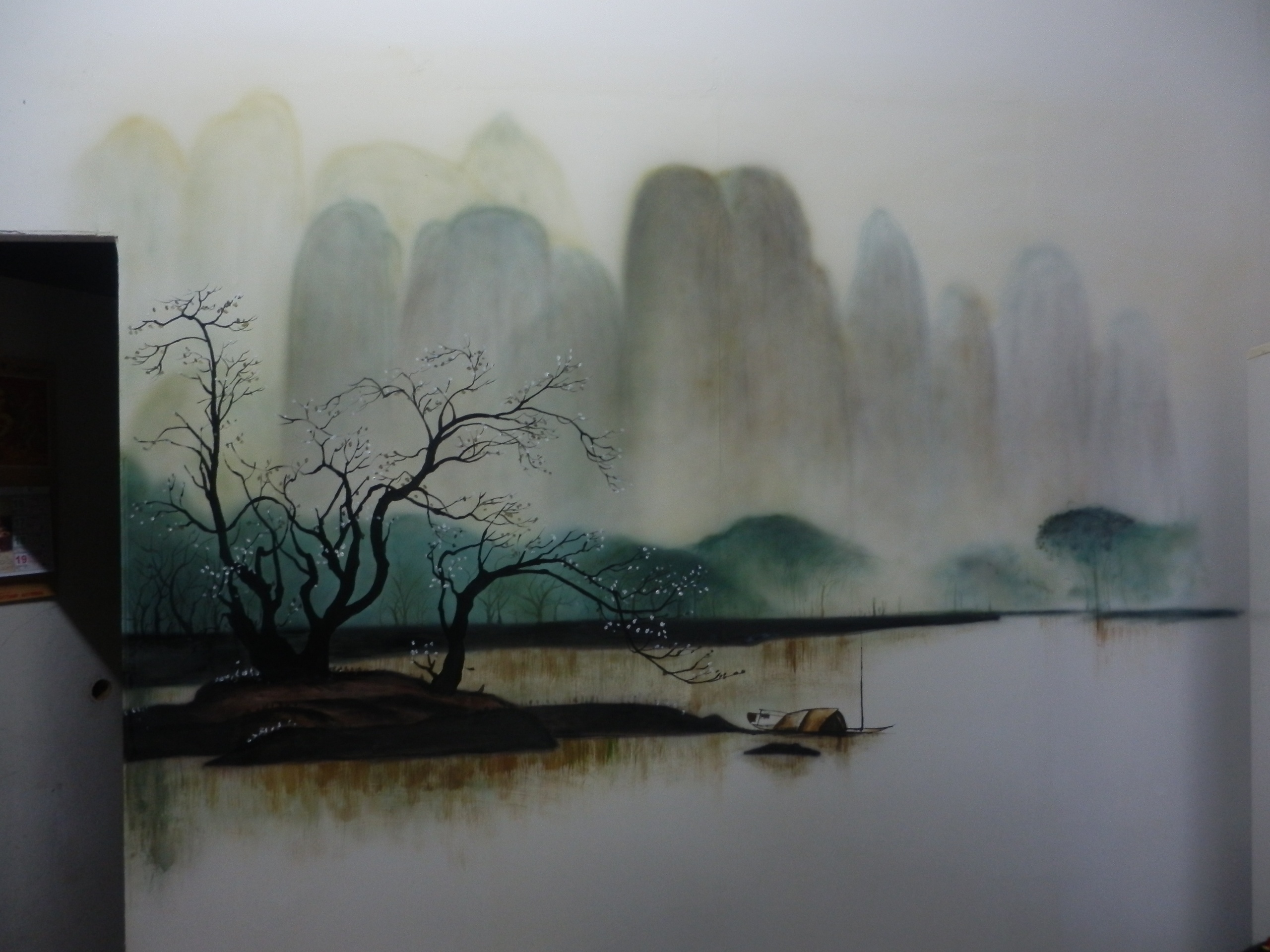 水墨风景|其他|墙绘/立体画|懿轩手绘墙 - 原创作品 - 站酷 (zcool)