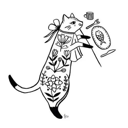 猫咪黑白图案插画画师florawaycott作