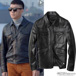 好先生男明星孙红雷同款真皮衣短夹克黑色山绵羊皮外套2021春秋冬