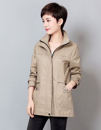 春秋中年女装外套休闲宽松女士短款风衣妈妈装大码夹克衫 卡其色a m