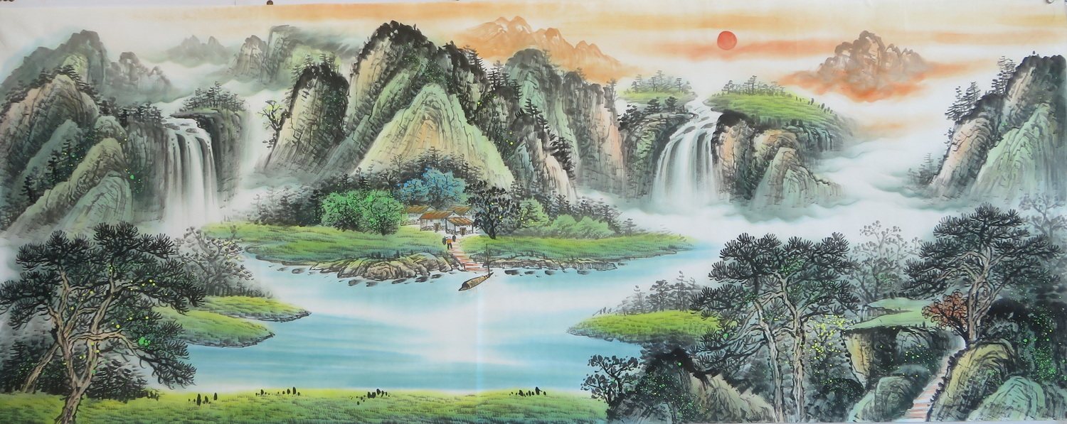 手绘鸿运当头山水国画客厅风水画无框作品画小六尺特价hx1110506