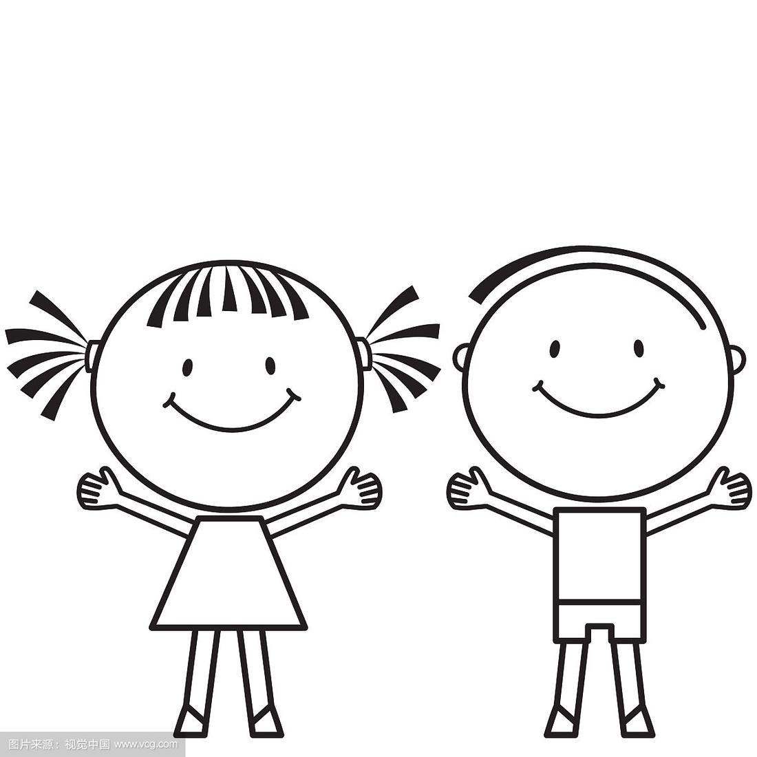 女孩和男孩肩并肩站着