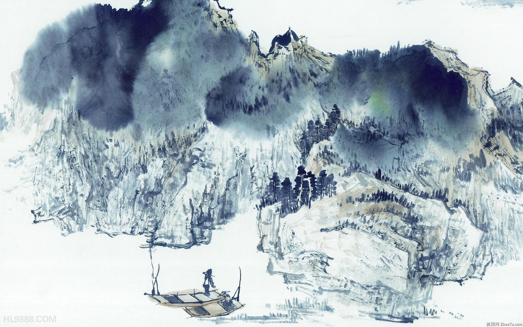 中国风水墨画山水关情电脑桌面壁纸下载