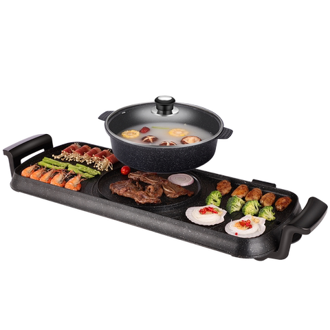 u[2760136740]:大师傅火锅烧烤一体锅家用多功能鸳鸯煎烤涮可分离烤肉