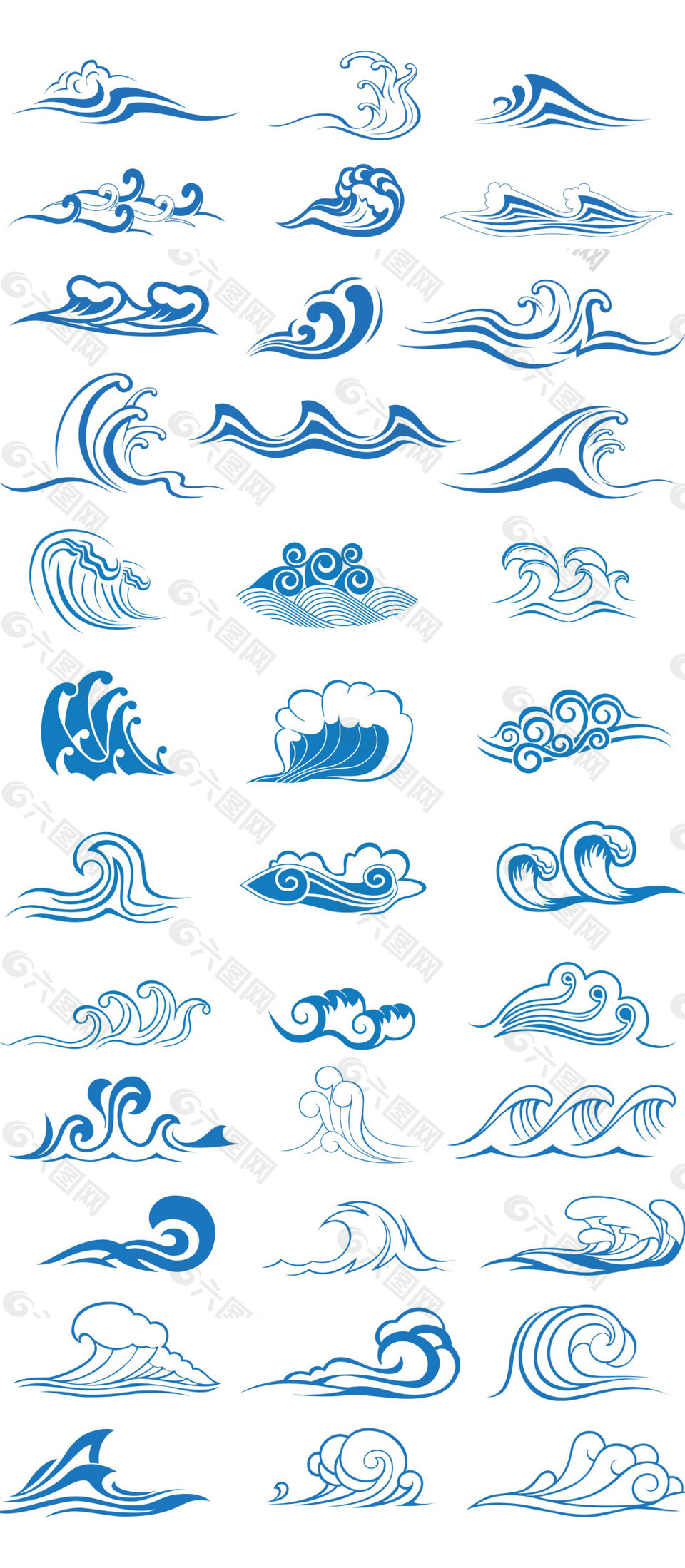 蓝色线条浪花png免扣元素