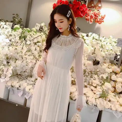 实拍网纱裙子女装2019新款法式复古裙两件套仙女裙很仙的连衣裙春