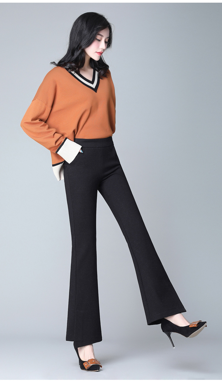 好质量2020春夏新款高腰垂感九分阔腿裤侧开叉女裤坠感微喇叭裤女