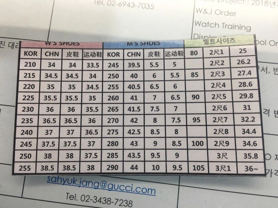 分别对应了女鞋,男鞋,腰带尺码表 gucci鞋子内长 中国码数 皮鞋 运动