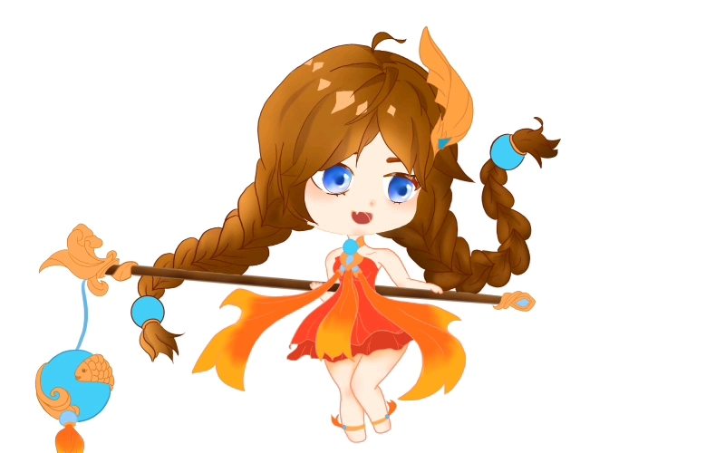 q版大乔线稿上色过程(王者荣耀)