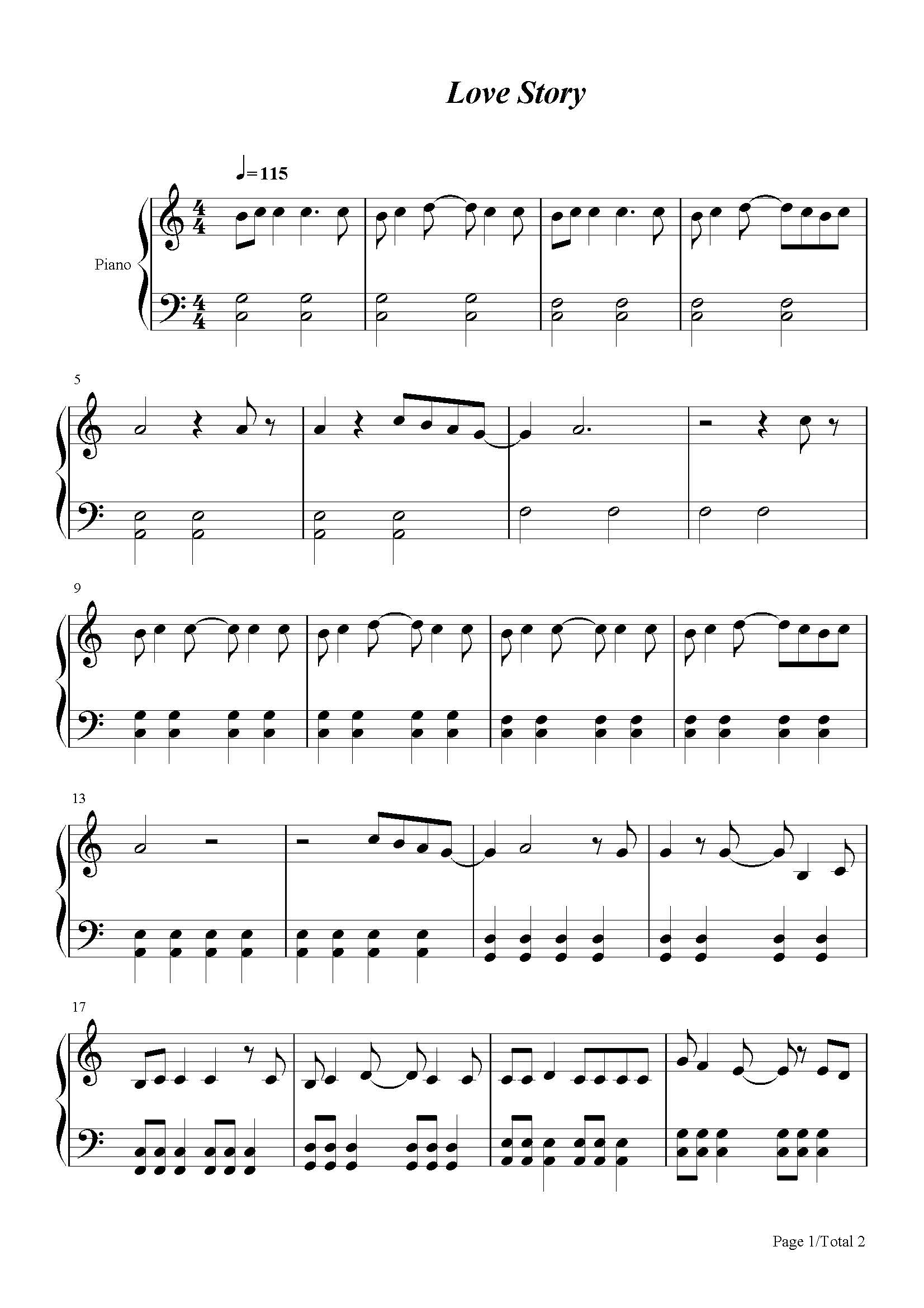 lovestory钢琴谱taylorswiftc调流行钢琴五线谱