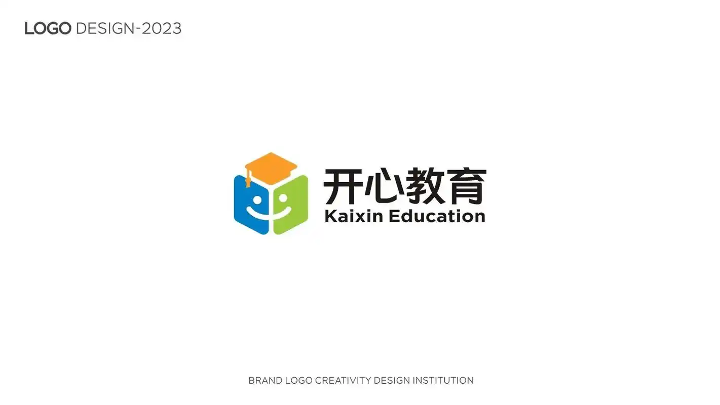 教育logo:开心教育.采用书本,学士帽,笑脸等元素组合设计 - 抖音