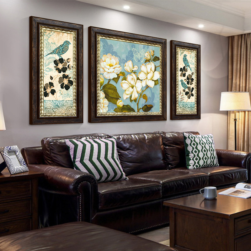 心泊 美式大气复古客厅沙发背景墙画装饰画简欧式壁画挂画三联画