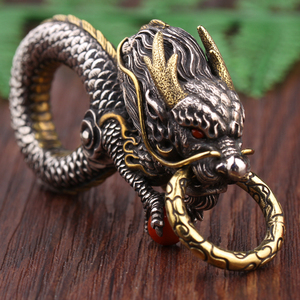 龙头钥匙扣男纯银复古高档霸气创意精雕镶嵌汽车中国龙神兽腰挂