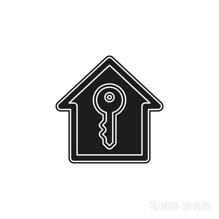 房子钥匙图标.矢量解锁房屋隔离.抵押财产插图.平面象形文字-简单图标