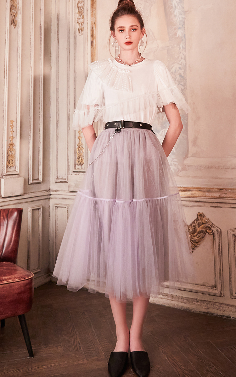 adoritz/阿朵丽兹 开年推荐梦幻氤氲浅紫色网纱浪漫小仙女半身裙伞裙