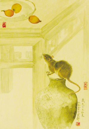 王申勇《金鼠》(金铂工笔)