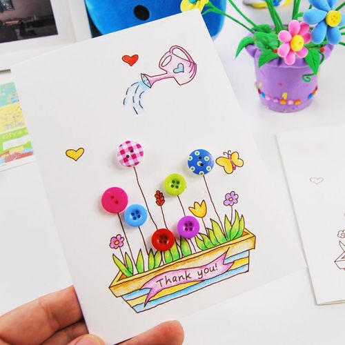 自制创意纽扣画立体卡片父亲节感恩卡手工儿童贺卡diy制作材料包