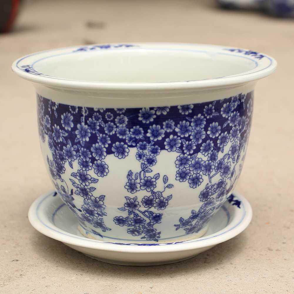 景德镇特大号陶瓷花盆带托盘青花瓷花钵阳台水培绿植绿萝铁树盆