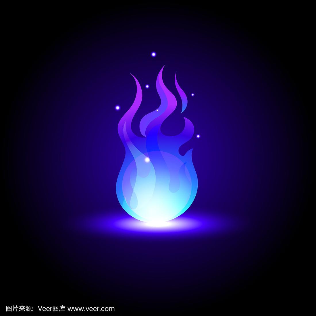 魔法蓝色火焰矢量插图