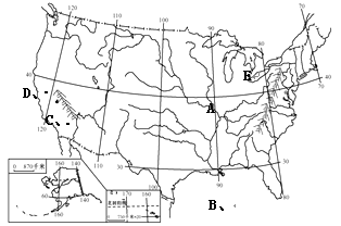 读美国简图,完成下列问题.