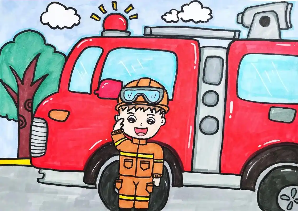 消防主题画.#创作灵感 #消防安全 #一起学画画 #消防员  - 抖音