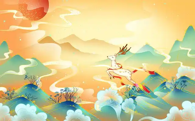 国潮鹿 国潮仙鹿 鹿元素 国朝鹿素材 国潮山水鹿jpg素材国潮鹿风景