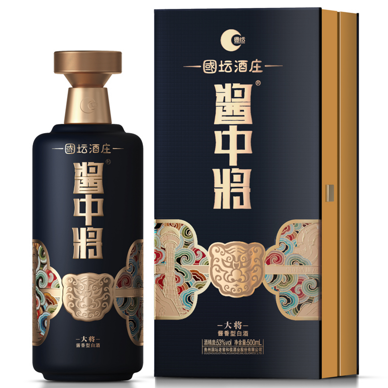【国坛 酱中将酒】玻璃烤花喷釉 国坛老窖酱香型白酒v5红色53度500ml