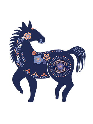 创意手绘剪纸传统十二生肖马装饰动物元素