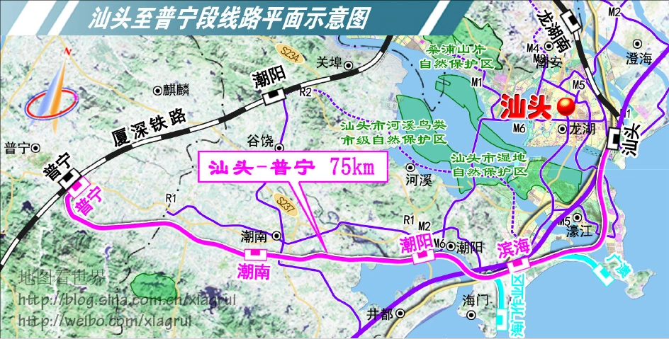 汕头-普宁段线路平面示意图