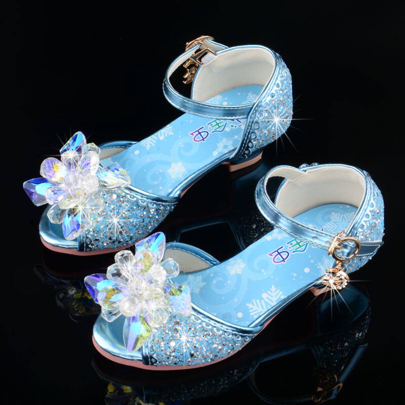 女童鞋子公主爱莎奇缘冰雪中大水晶鞋凉鞋水晶凉鞋