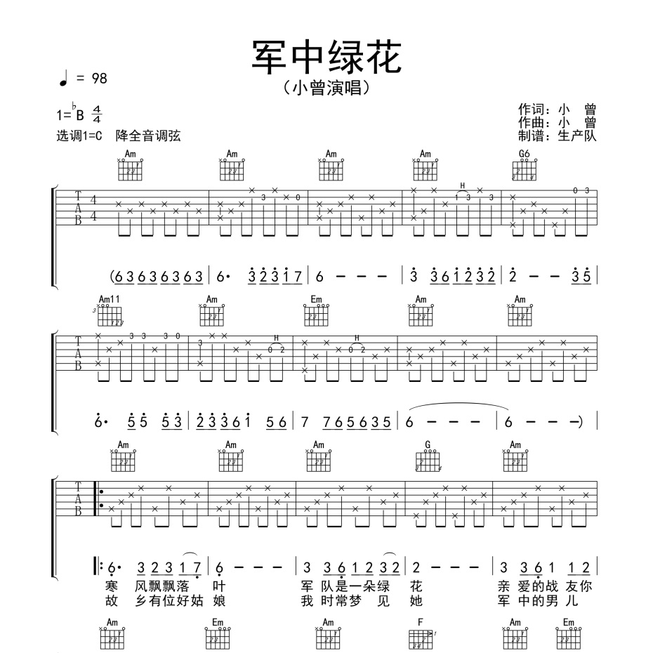 军中绿花吉他谱c调
