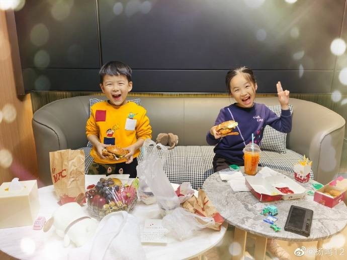 杨鸣晒与儿子女儿幸福合照陪完二宝贝启程第二阶段加油