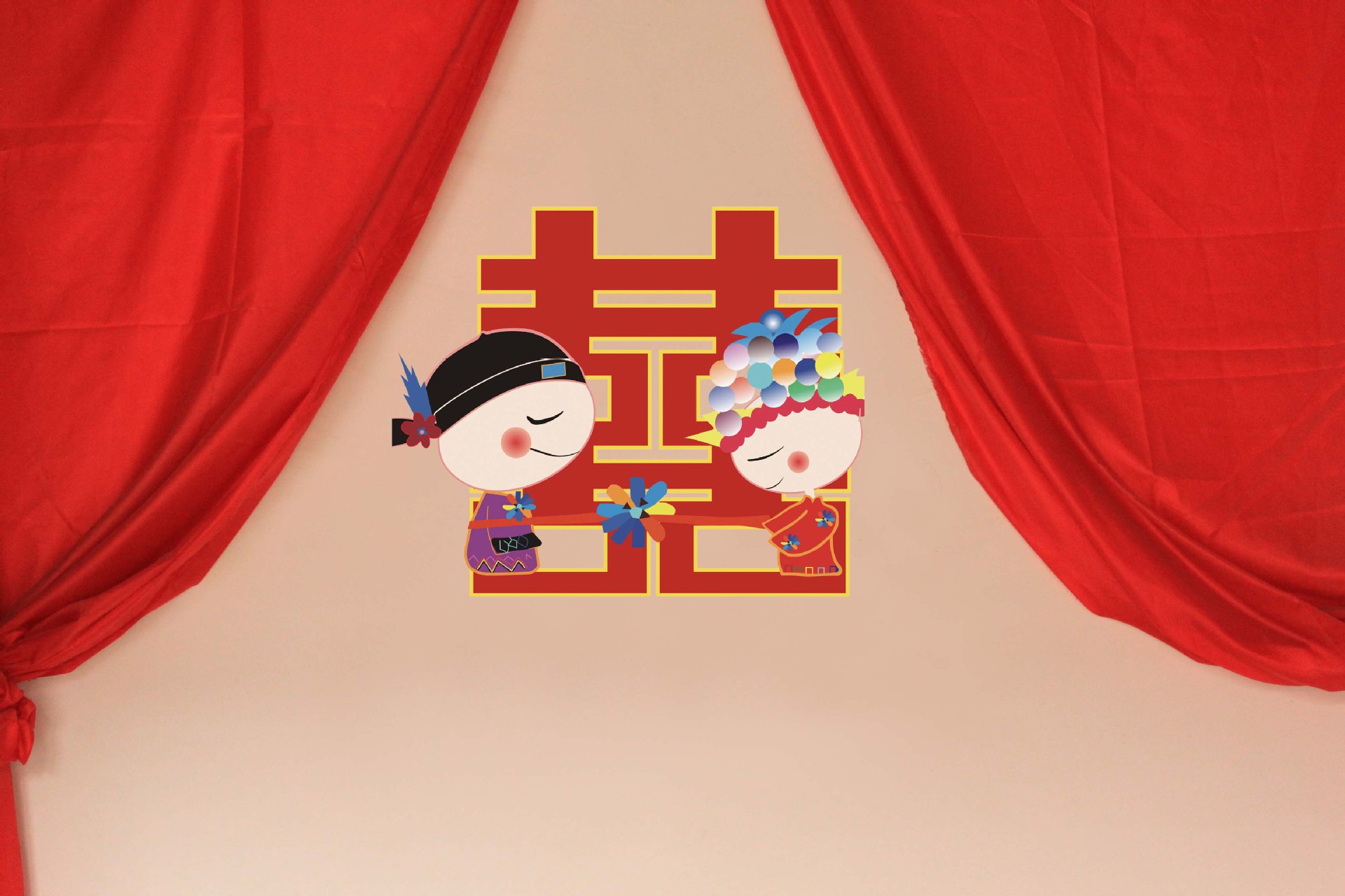 产品中心 墙纸/壁纸/墙布/墙贴 > d1-4喜结良缘彩色透明婚庆喜字贴