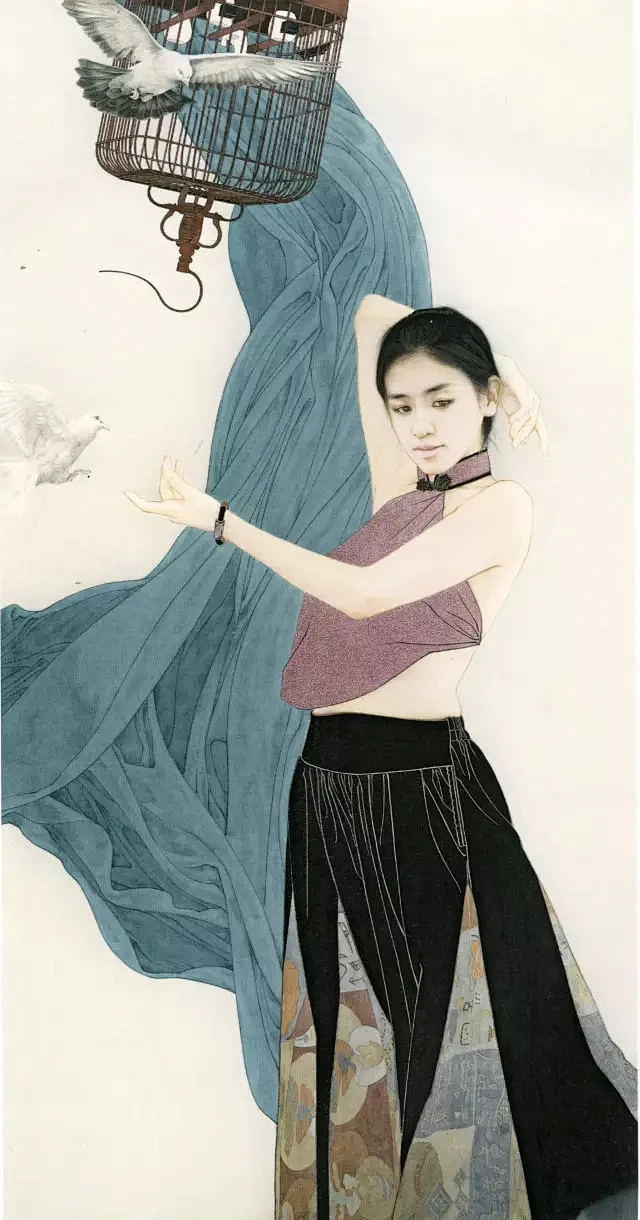 现代工笔人物《舞动》