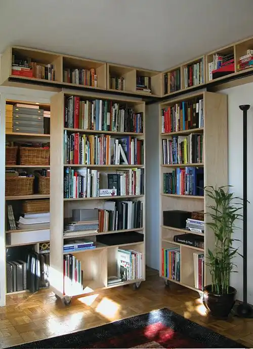 简约三居书房大容量书柜设计装修效果图