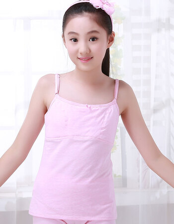 带胸垫女童背心中大童发育期内衣儿童女学生打底小背心 粉3042 150