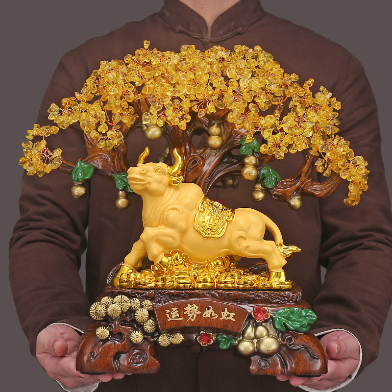 牛气冲天天牛摆件招财发财树客厅电视柜领导办公室摆件