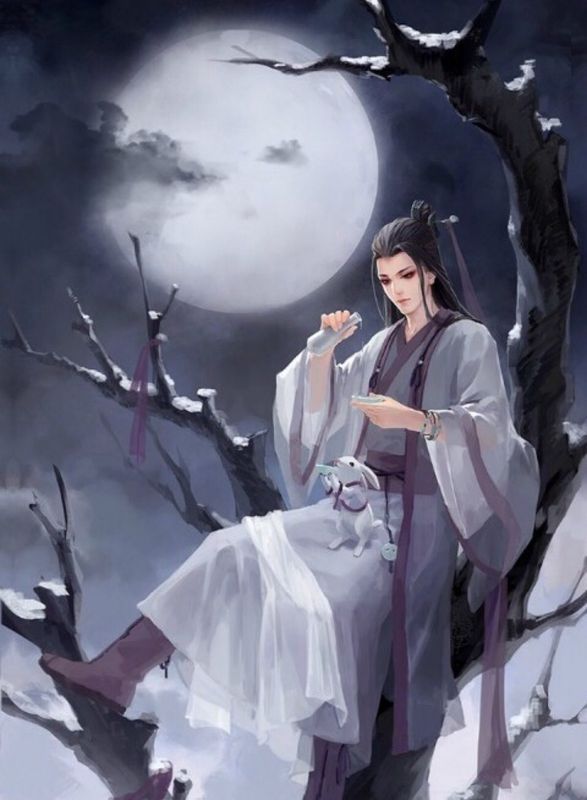 手绘古风男子喝酒图